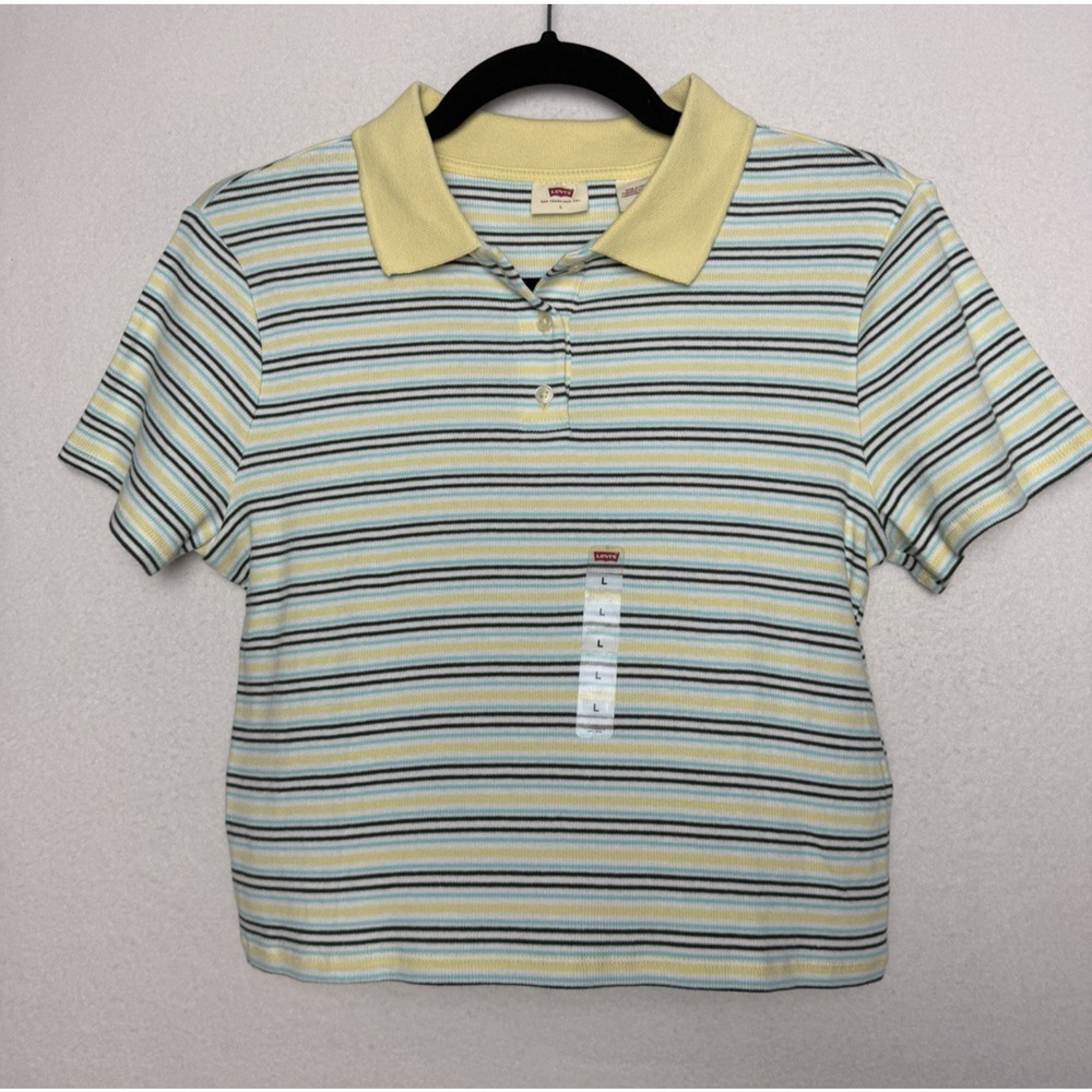 Levi's Blue Yellow Striped Collared Short Sleeve Shirt NWT Size Youth Large